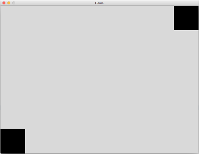 This is an image of the default 800 by 600 pixel window with a black square in the bottom left corner and another in the top right corner.