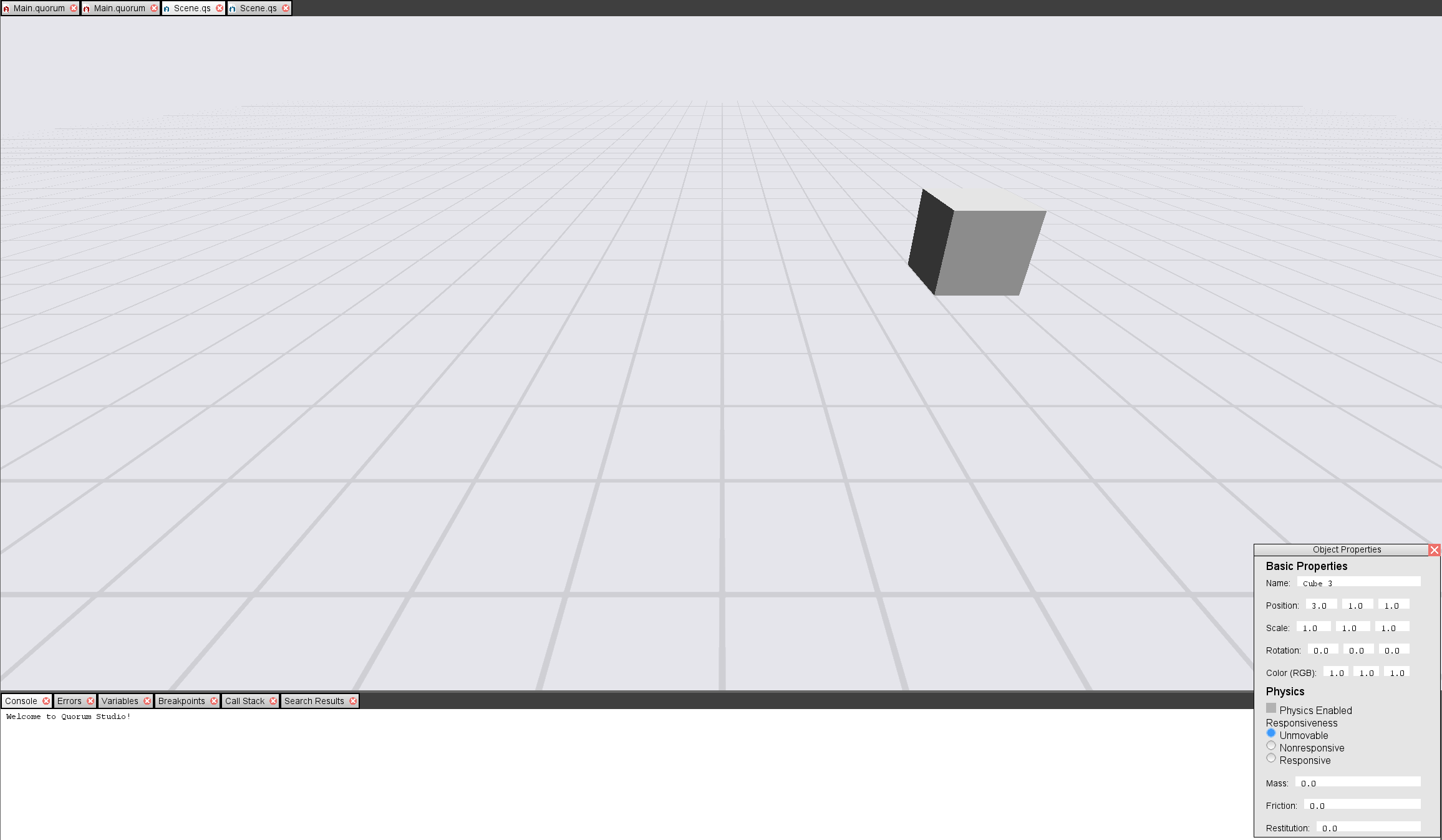 This is an image of just a Cube shape, set slightly to the right of middle of the screen