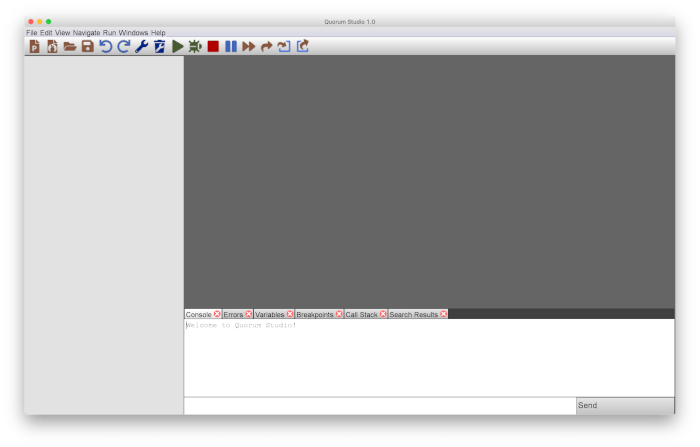 This is an image of the default Quorum Studio environment start screen.