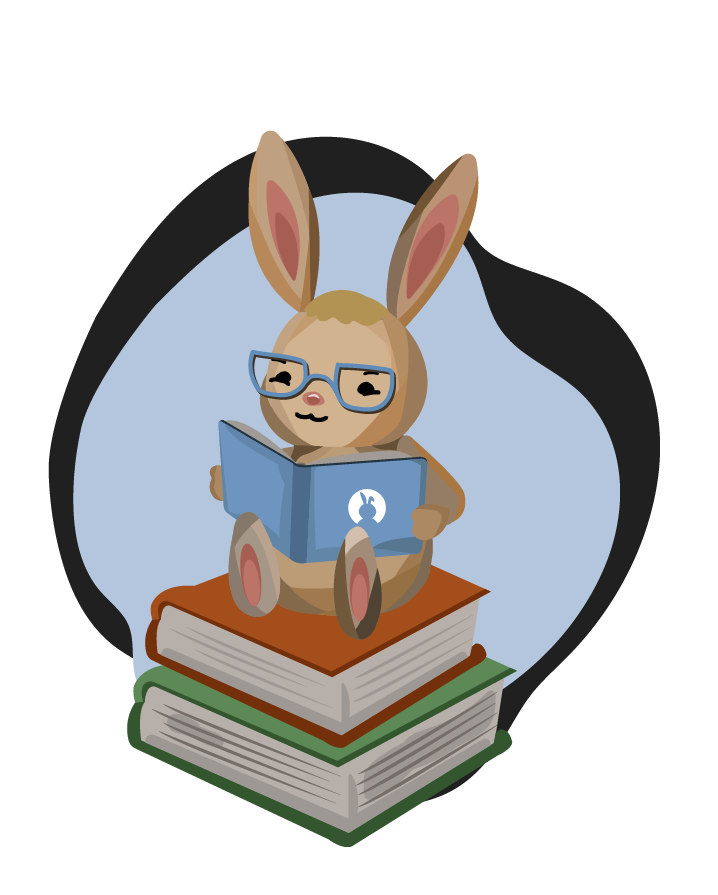 A cartoon rabbit named Quincy wearing glasses.
Quincy is reading a book containing documentation for the standard library. We reluctantly admit it is a boring book.