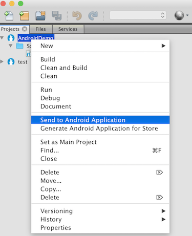 This is an image showing the send to Android Application selection option